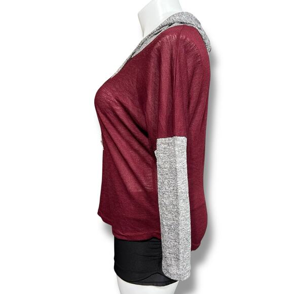 Rue21 Womens Hooded Sweater Pullover Colorblock Long Sleeve Red Gray Large - Picture 4 of 7